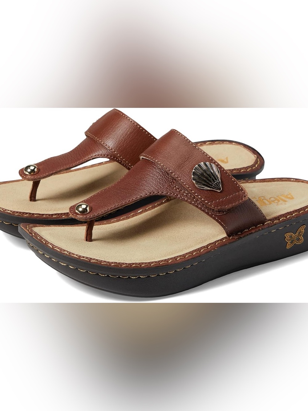 Alegria Carina Brown Leather Thong Sandals Sz 39